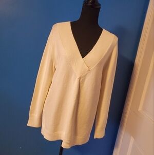 NWT Anthropologie Off White Oversized Vneck Sweater Size Small, Soft & Comfy